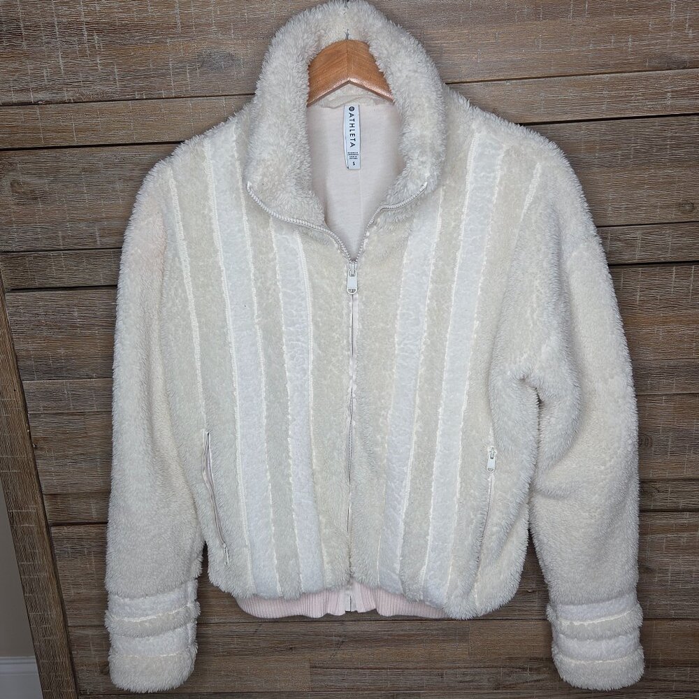 Athleta Women's Small Bomber Sherpa Jacket Cream Oversized Cozy Cabincore